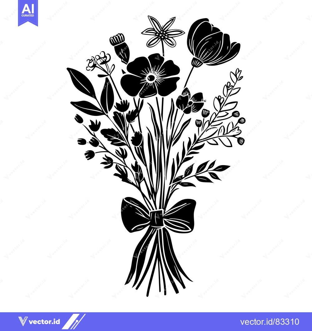 Premium Vector dari Black and White Floral Bouquet with a Bow