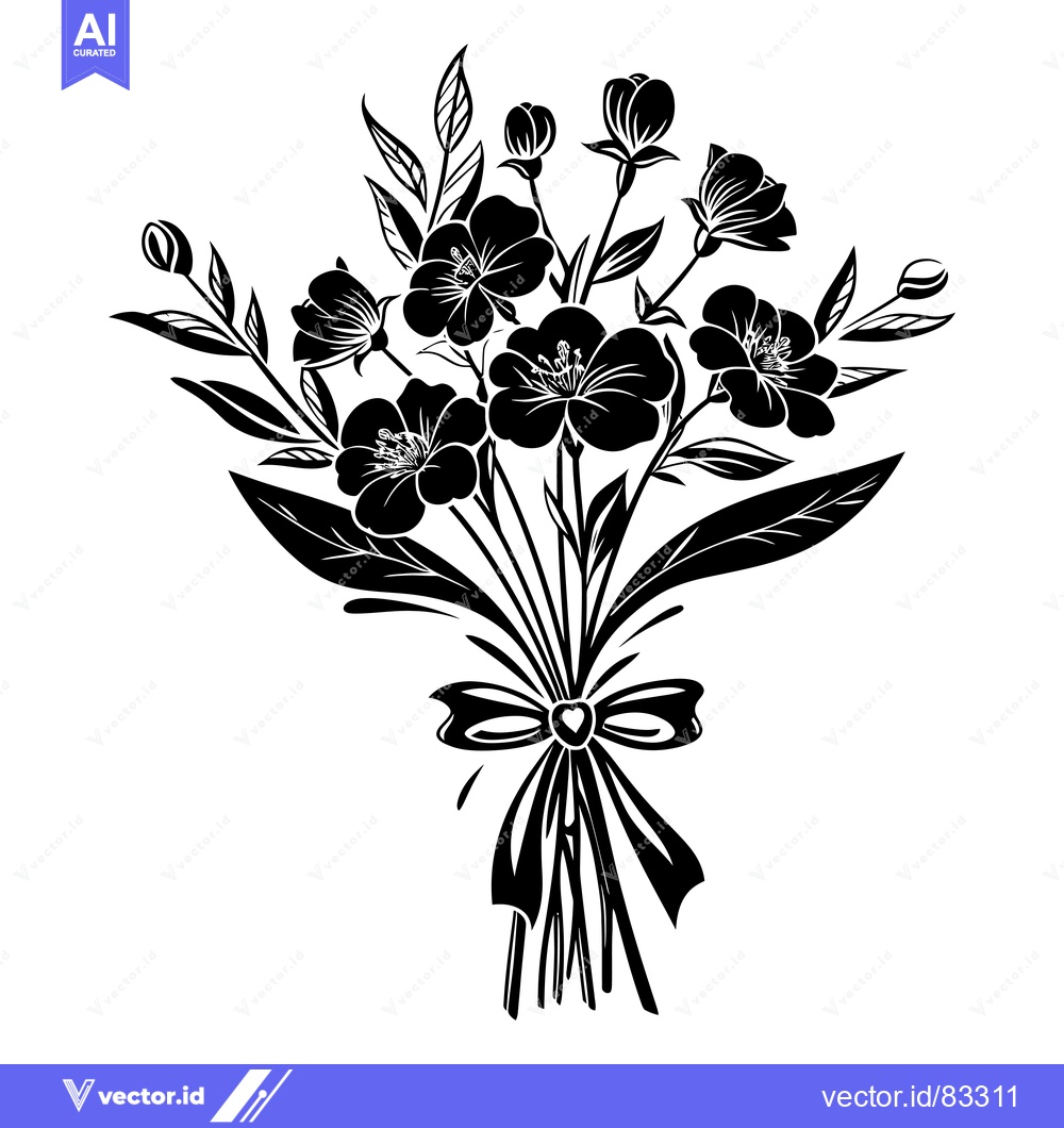 Premium Vector dari Black and White Silhouette of a Flower Bouquet with a Bow