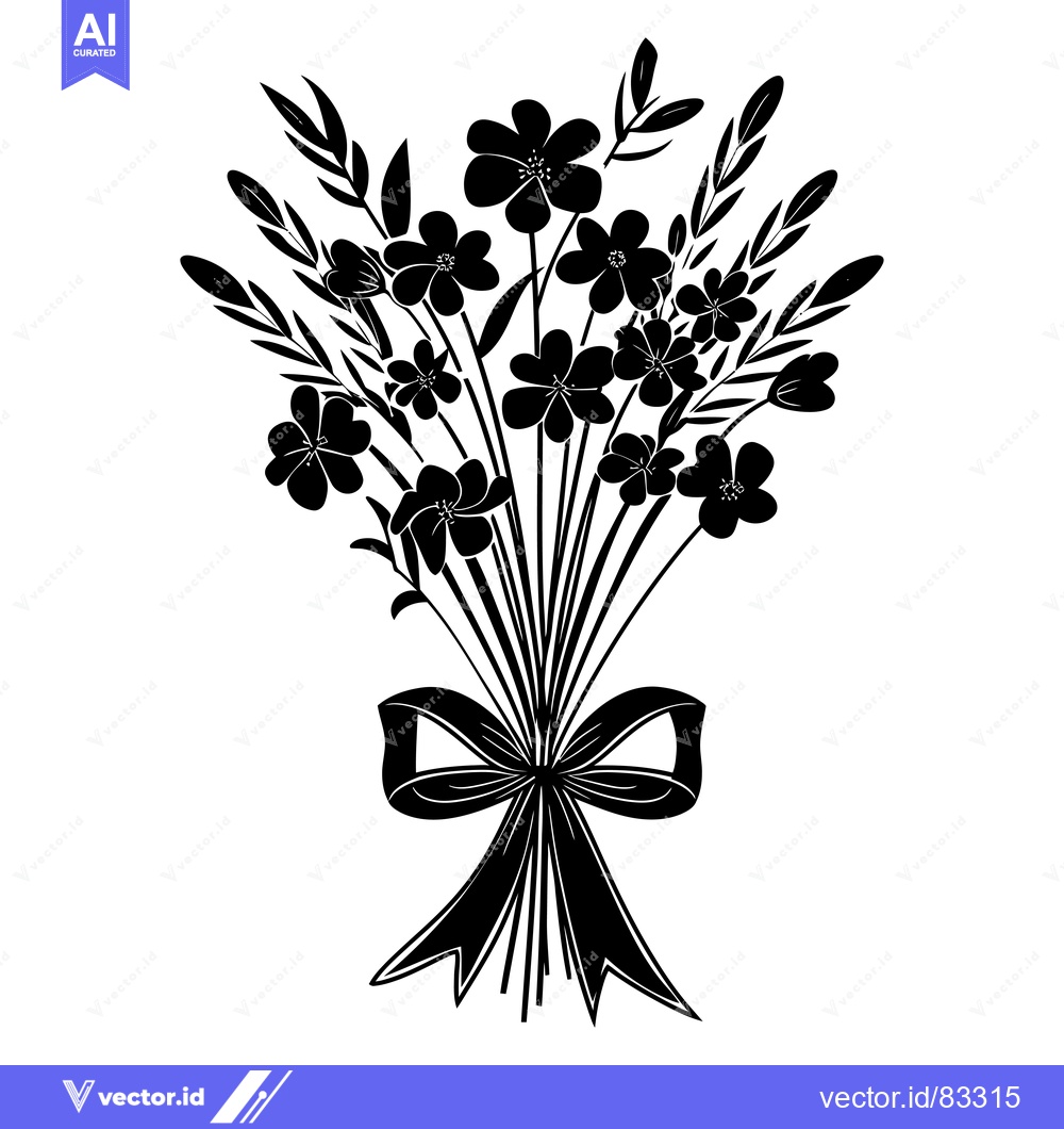 Premium Vector dari A Black Silhouette of a Bouquet of Flowers with a Bow