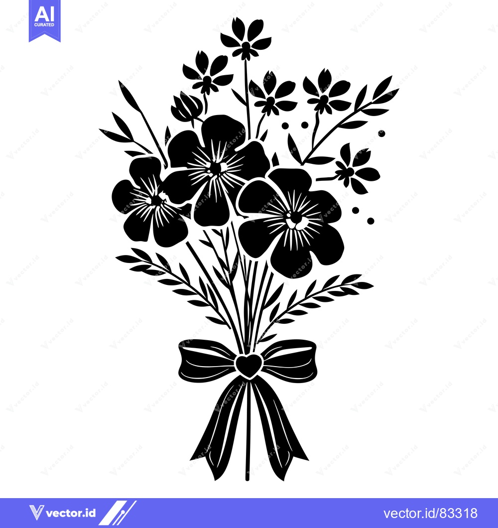 Premium Vector dari Black and White Silhouette of a Flower Bouquet with a Bow