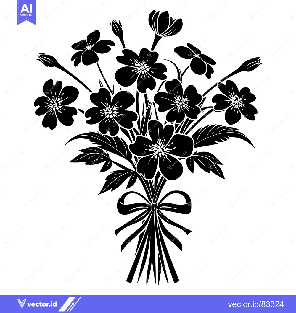 Premium Vector of Black and White Silhouette of a Bouquet of Flowers with a Bow