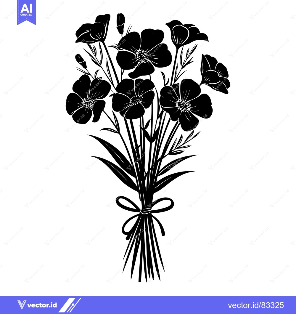 Premium Vector dari Black and White Silhouette of a Bouquet of Flowers with a Bow