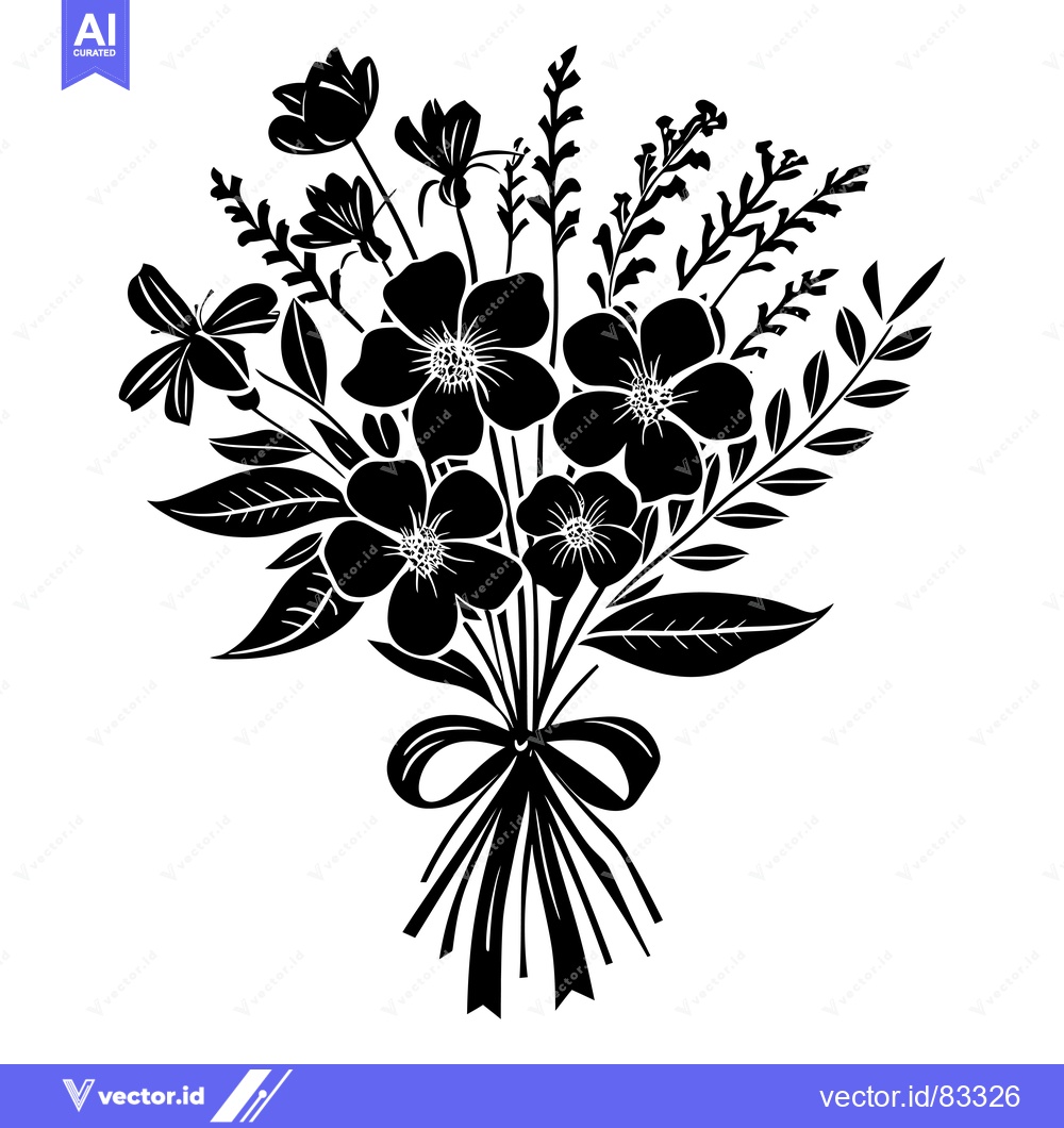 Premium Vector of A Silhouette of a Bouquet of Flowers Tied with a Bow