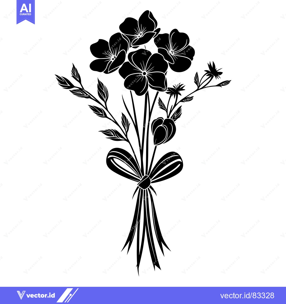 Premium Vector dari Black Silhouette of Flower Bouquet with a Ribbon