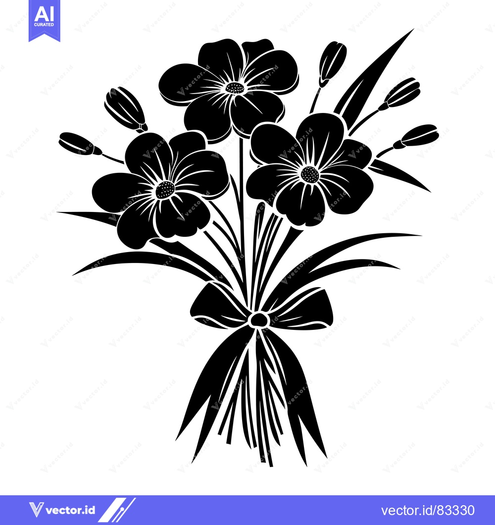 Premium Vector of Black and White Silhouette of Flower Bouquet with Bow