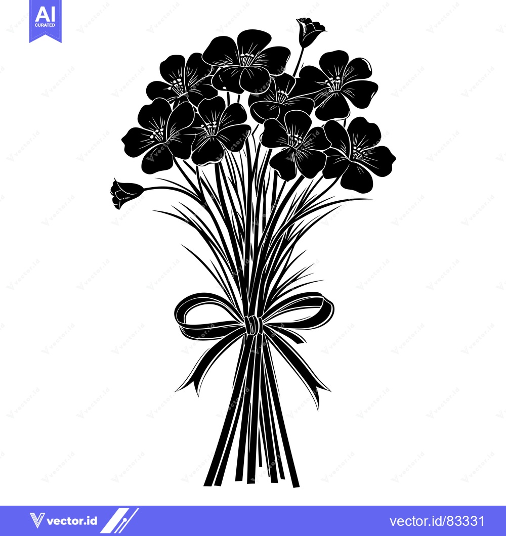 Premium Vector dari A Bouquet of Flowers Tied with a Bow in Silhouette