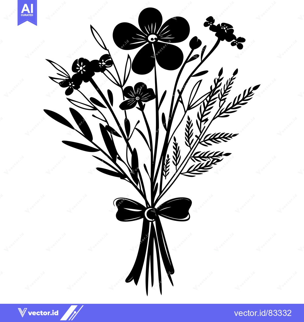 Premium Vector dari Silhouette of a Bouquet of Flowers Tied with a Bow