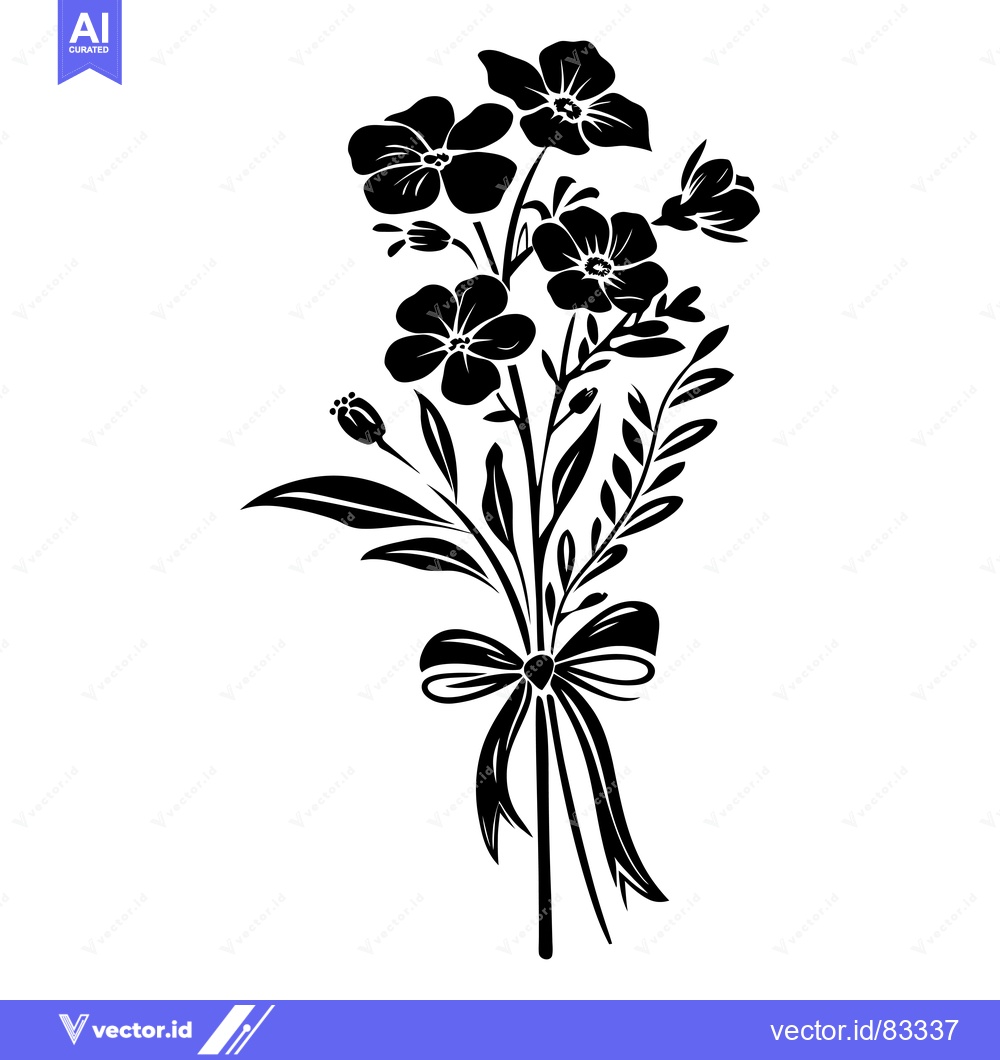 Premium Vector dari Black and White Silhouette of a Flower Bouquet with a Bow