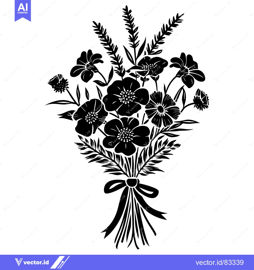 Premium Vector of A Silhouette of a Bouquet of Flowers Tied with a Bow