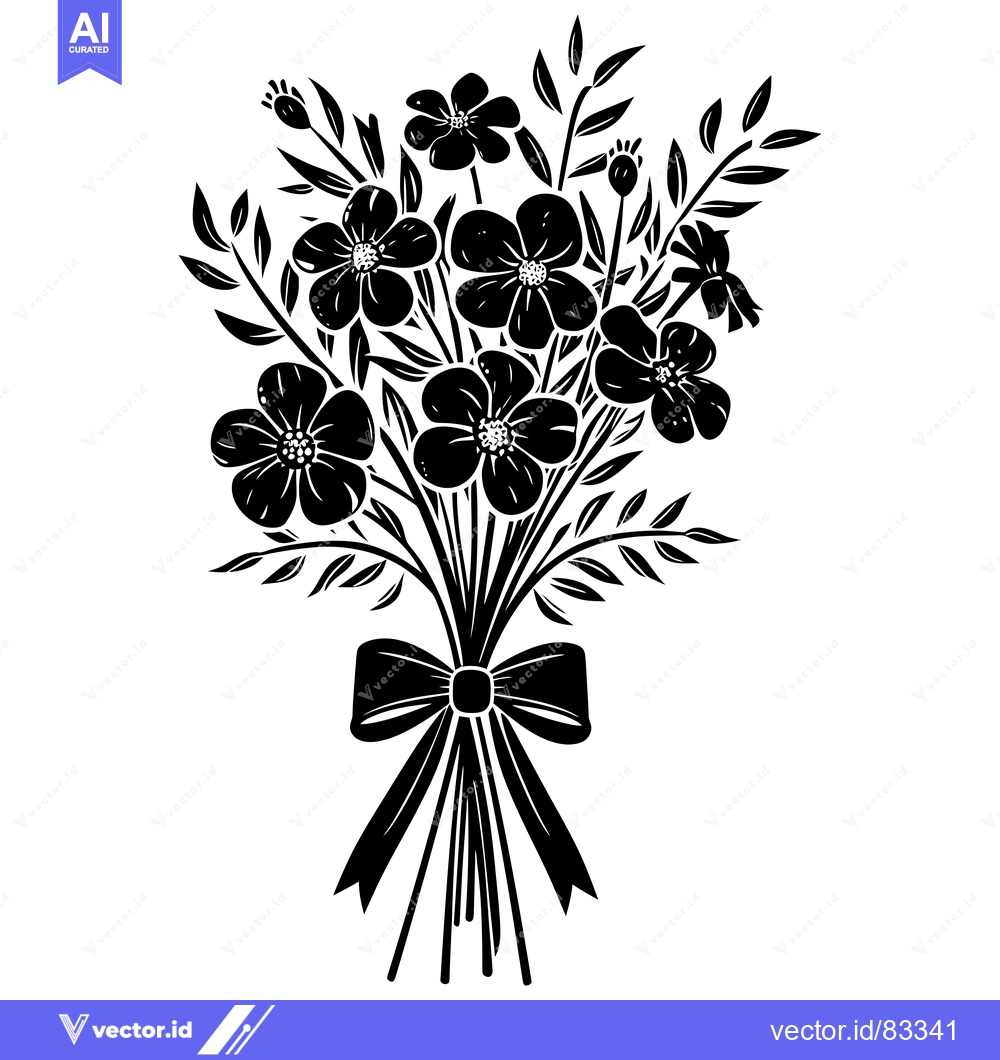 Premium Vector dari A Bouquet of Flowers Tied with a Bow in Silhouette