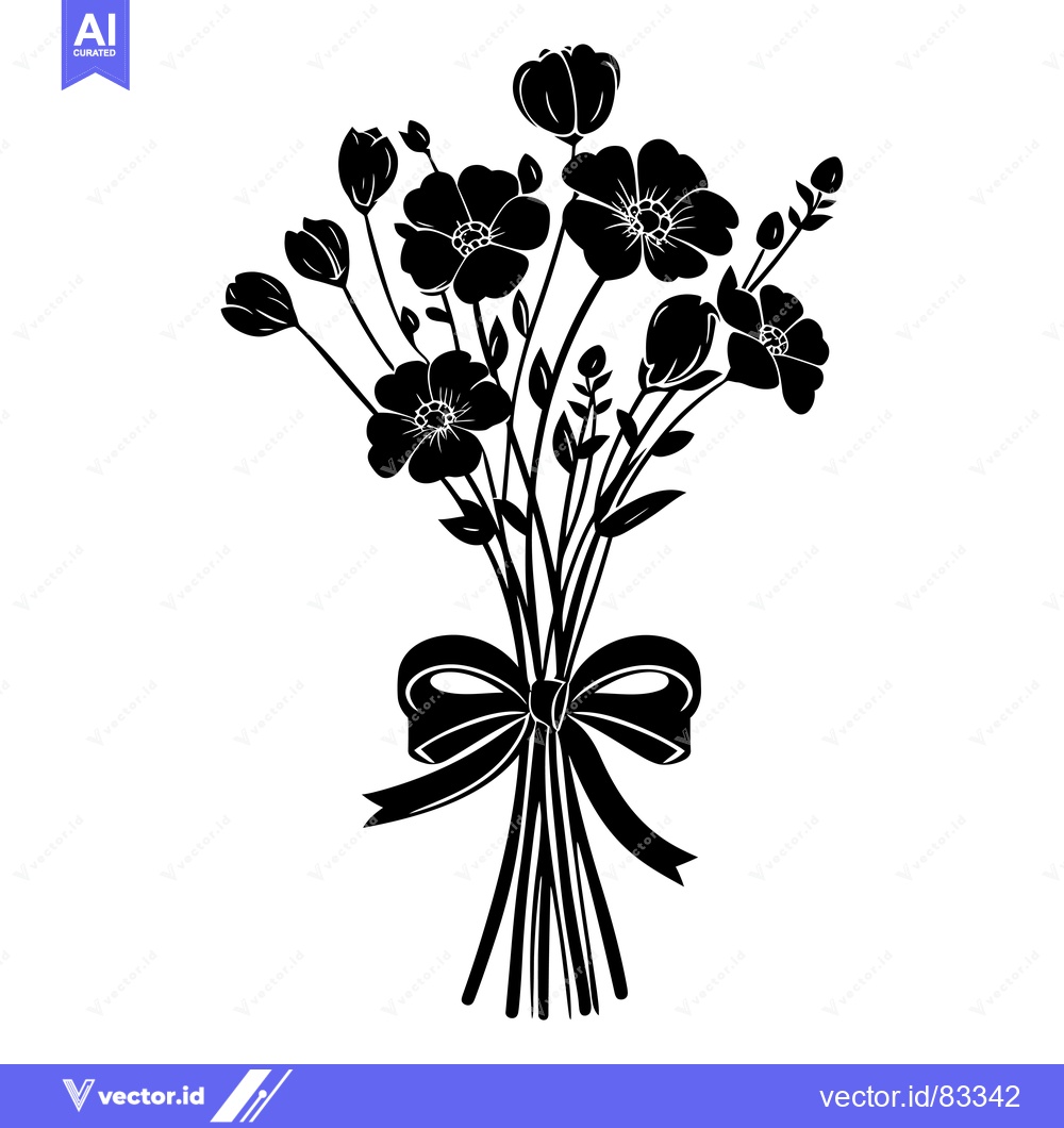 Premium Vector dari Black Silhouette of a Bouquet of Flowers Tied with a Bow