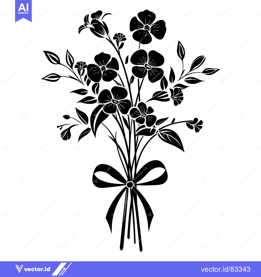 Premium Vector dari A Black and White Silhouette of a Flower Bouquet with a Bow