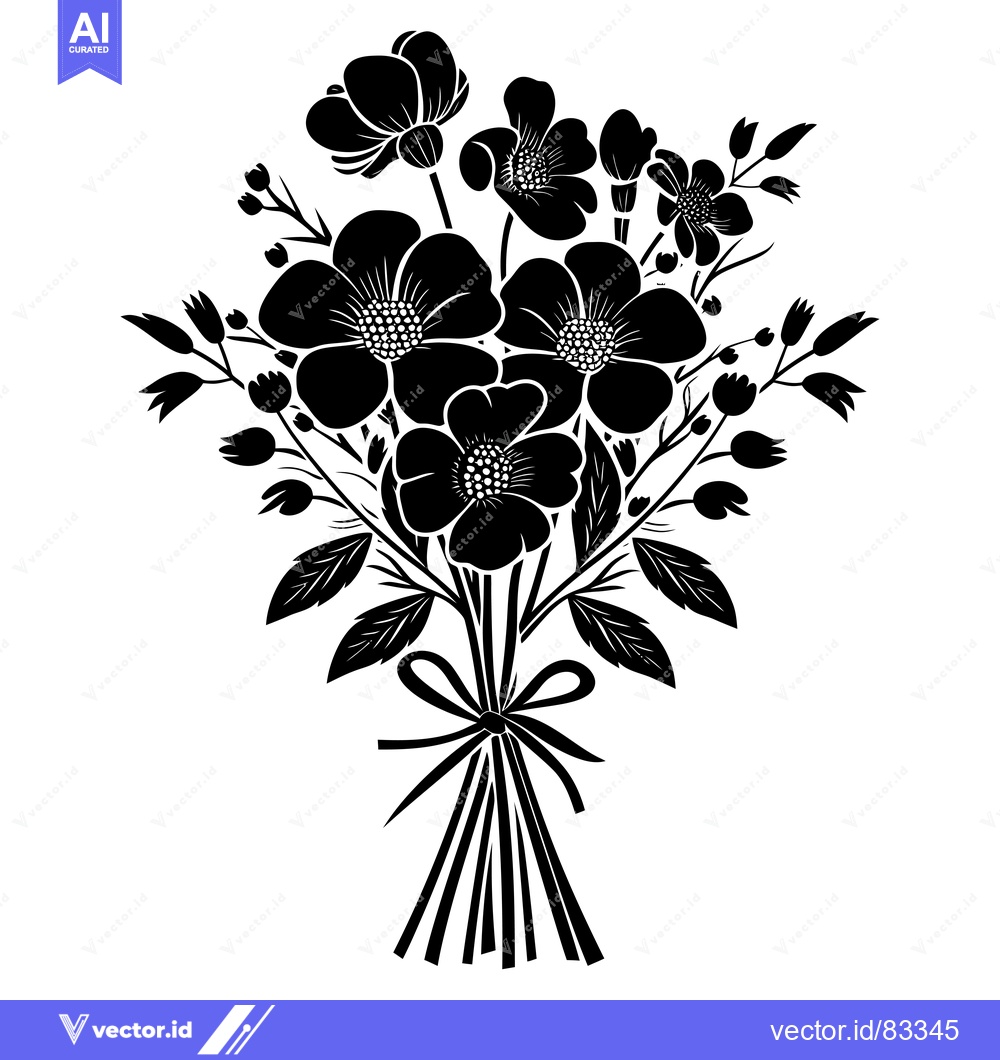 Premium Vector dari Black and white silhouette of a bouquet of flowers with a bow