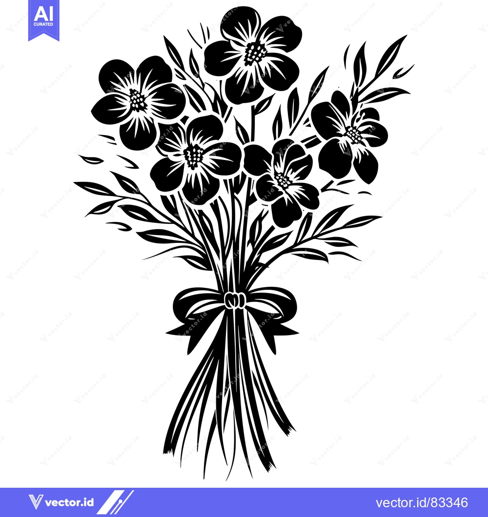 Premium Vector dari Black and White Silhouette of a Flower Bouquet with a Bow