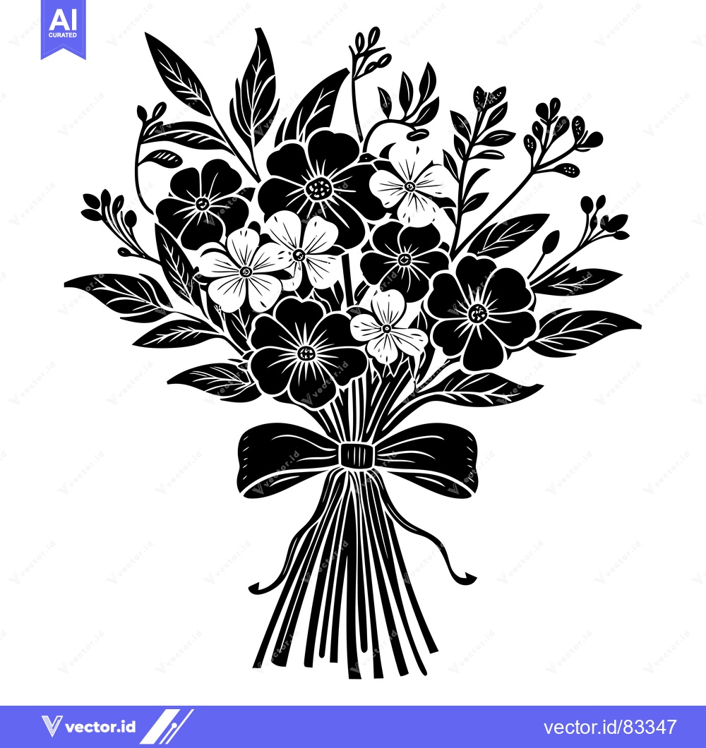 Premium Vector dari Black and White Floral Bouquet with a Bow