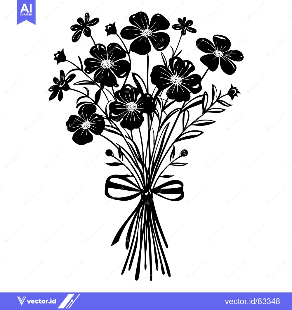 Premium Vector of Black and White Silhouette of a Bouquet of Flowers with a Bow