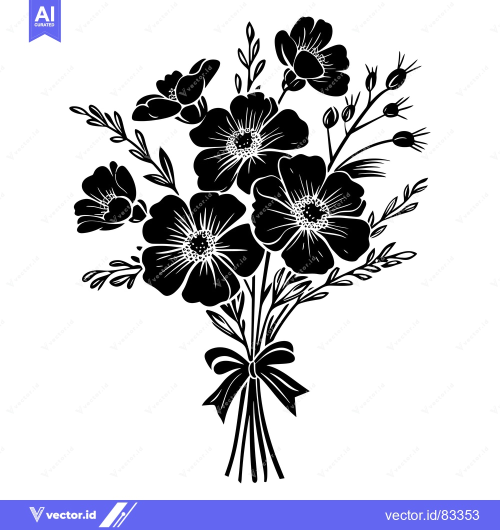 Premium Vector dari Black and white silhouette of a flower bouquet with a bow