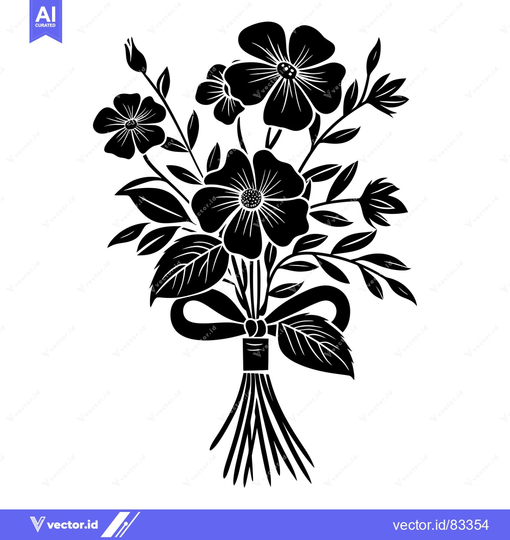 Premium Vector of Black and White Silhouette of a Flower Bouquet with a Bow