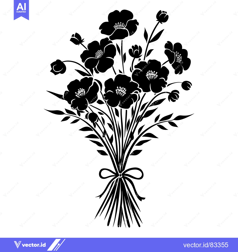 Premium Vector of Black and white silhouette of a bouquet of flowers with a bow
