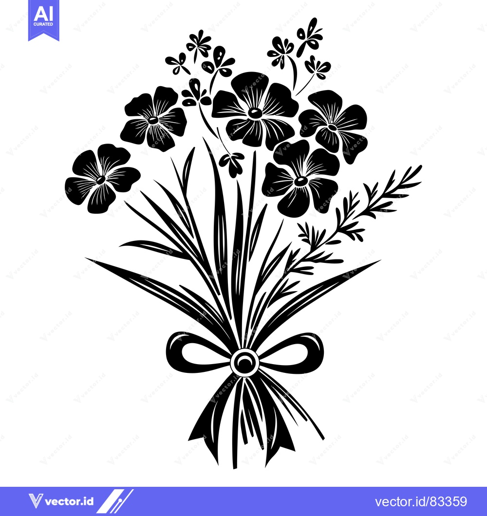 Premium Vector dari Black and White Bouquet of Flowers with Ribbon