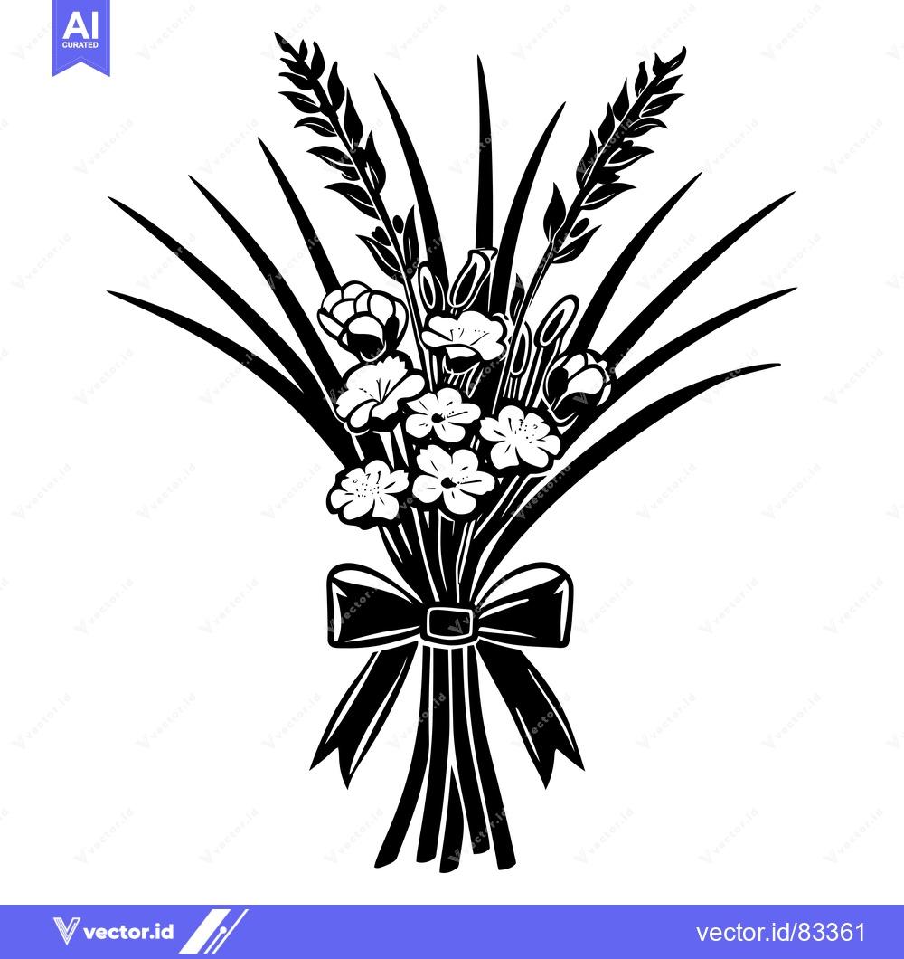 Premium Vector of Black and White Silhouette of a Flower Bouquet with a Bow