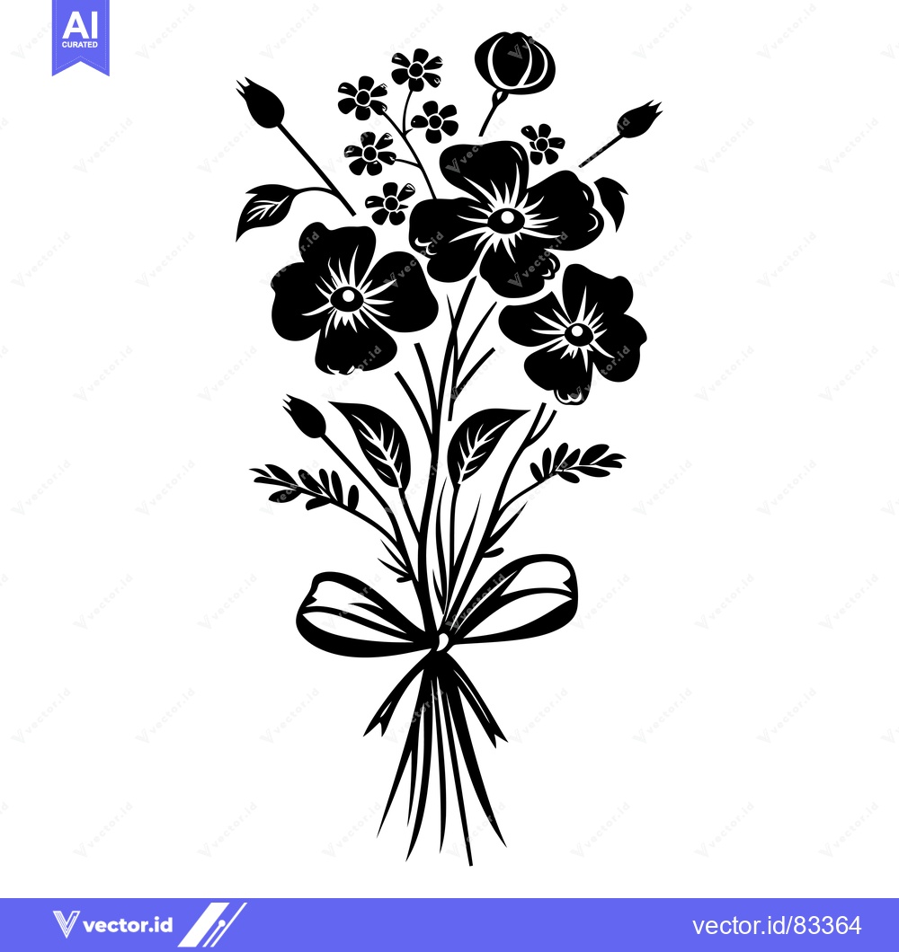 Premium Vector dari Black and White Silhouette of a Flower Bouquet with a Bow
