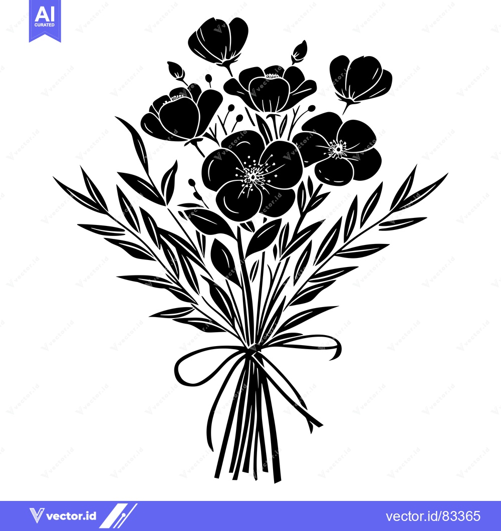 Premium Vector of Black and White Silhouette of a Bouquet of Flowers