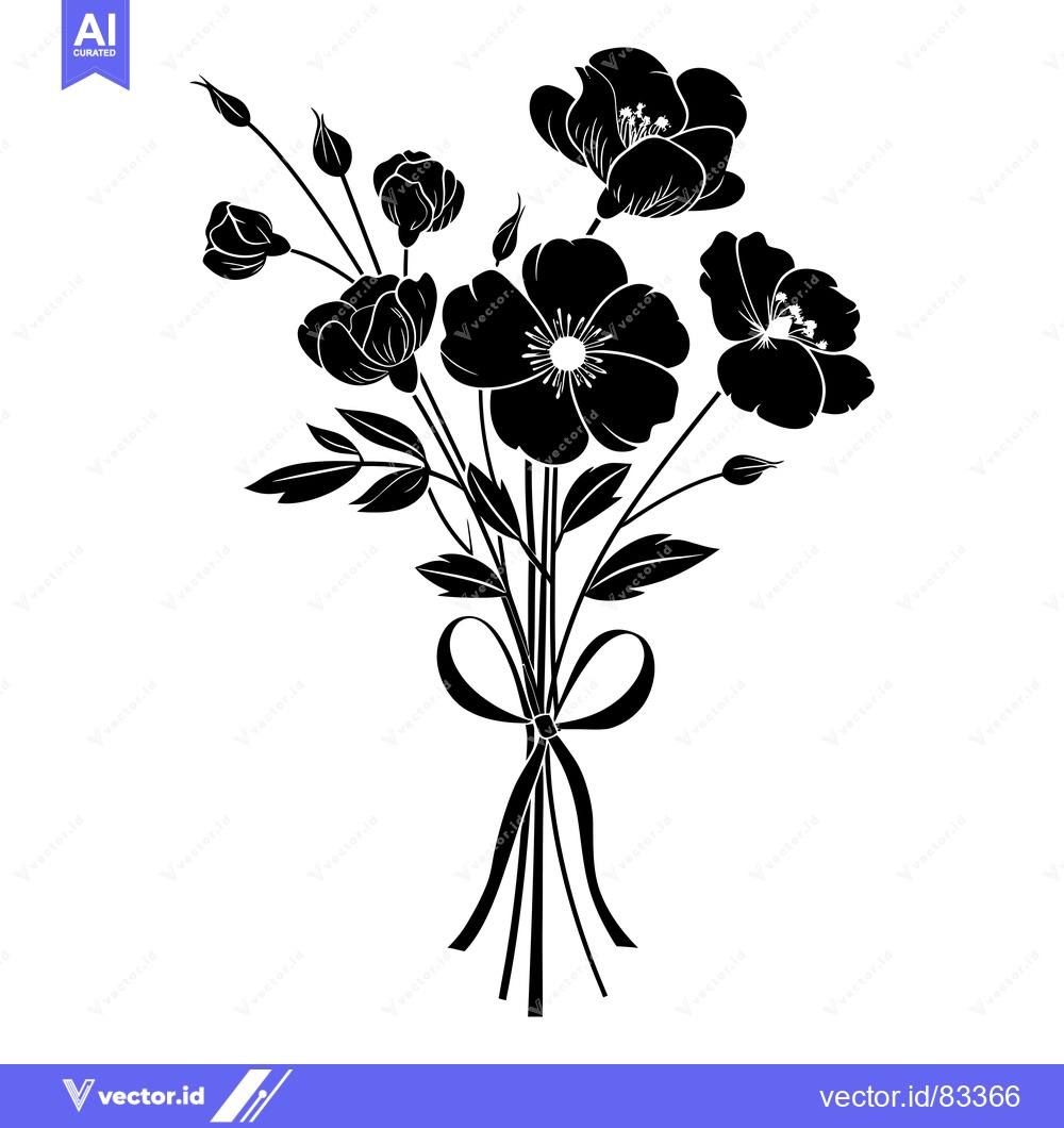 Premium Vector dari Silhouette of a Bouquet of Flowers with a Bow