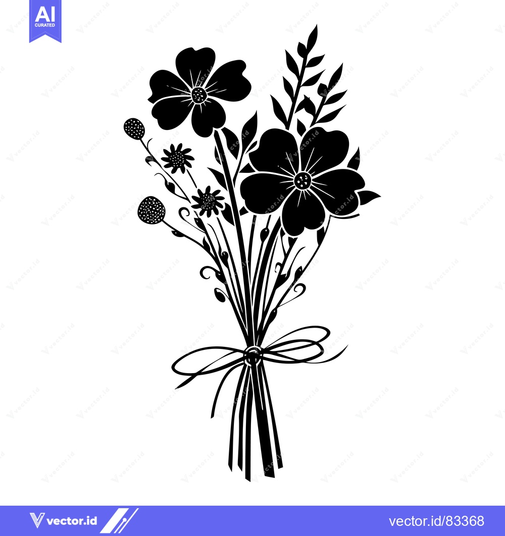 Premium Vector dari A Bouquet of Flowers with a Bow and Stems