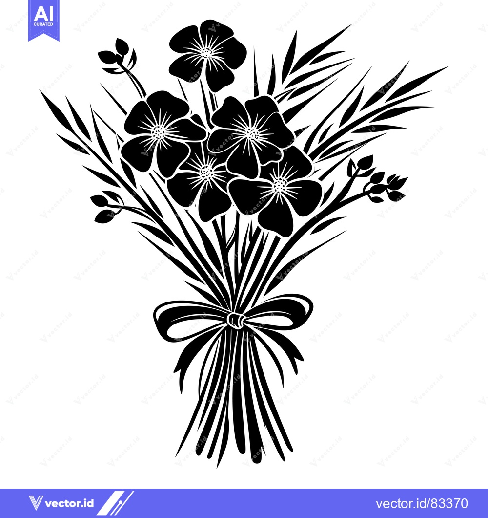 Premium Vector of A Black and White Silhouette of a Bouquet of Flowers Tied with a Bow