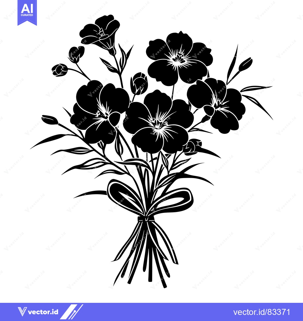 Premium Vector dari A Black and White Silhouette of a Bouquet of Flowers with a Bow