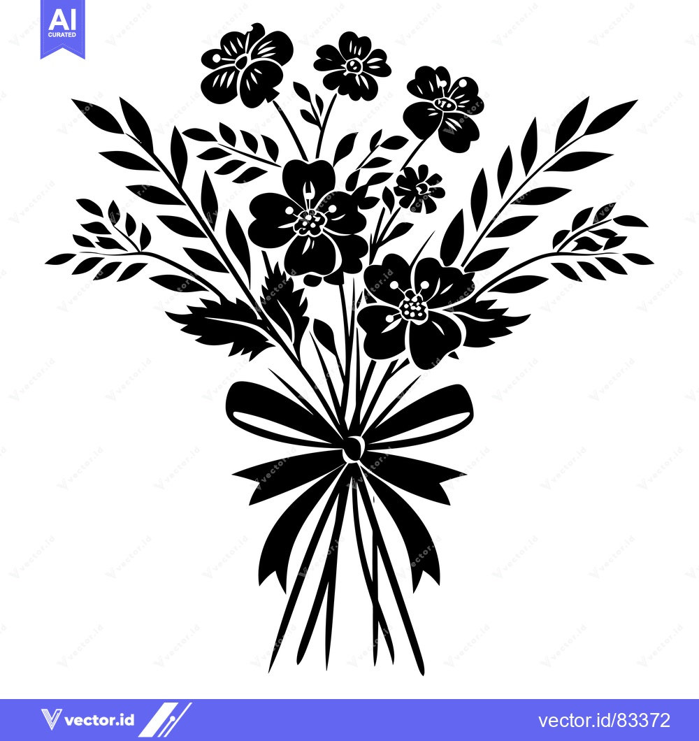 Premium Vector of Black and White Silhouette of a Flower Bouquet with a Bow