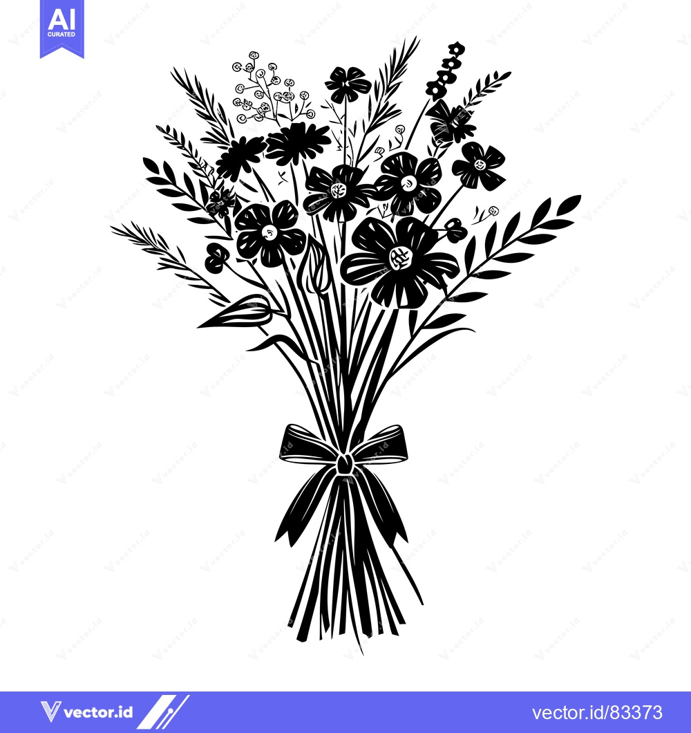 Premium Vector dari A Black and White Silhouette of a Bouquet of Flowers with a Bow