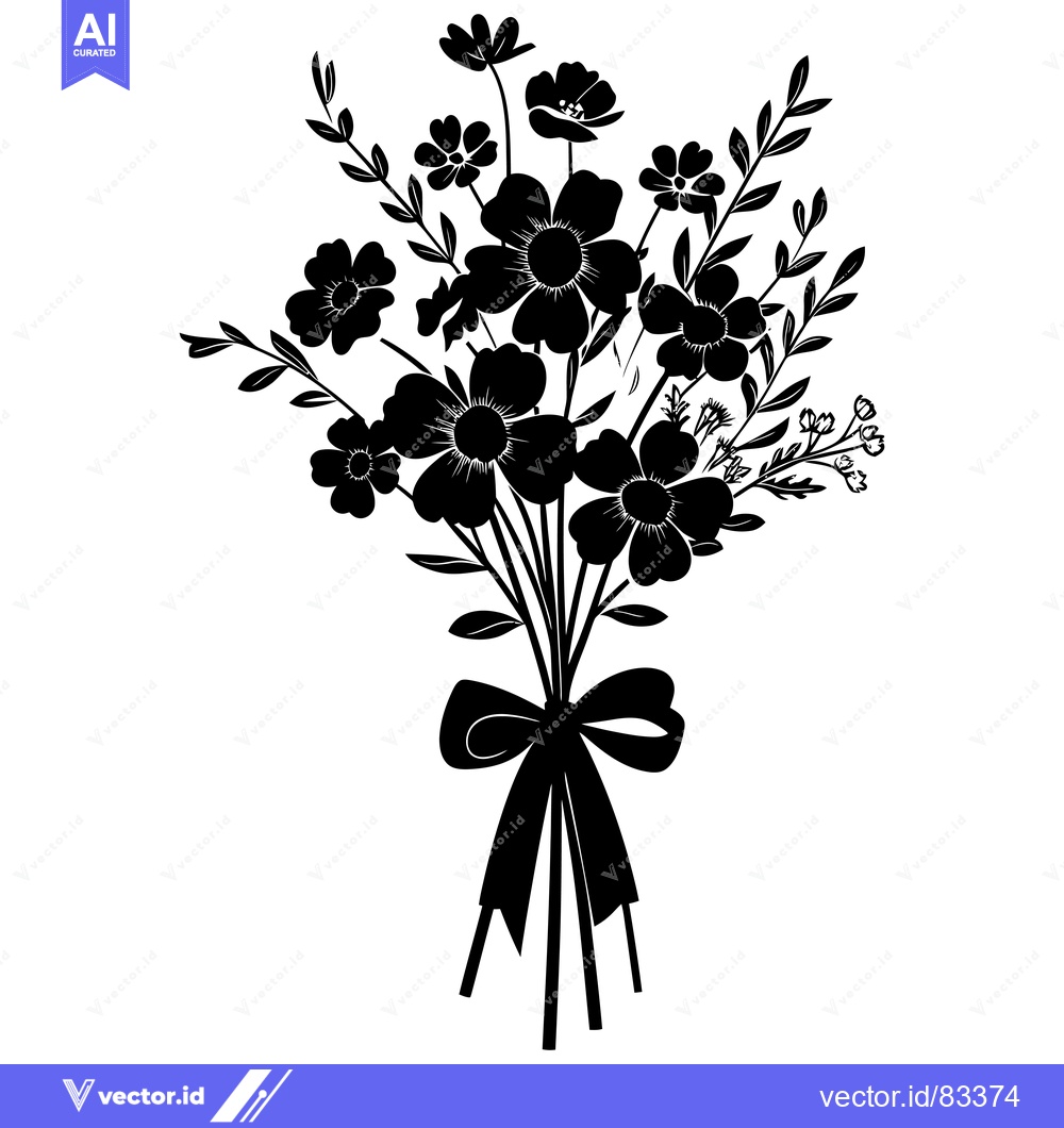Premium Vector dari A black and white silhouette of a bouquet of flowers with a bow