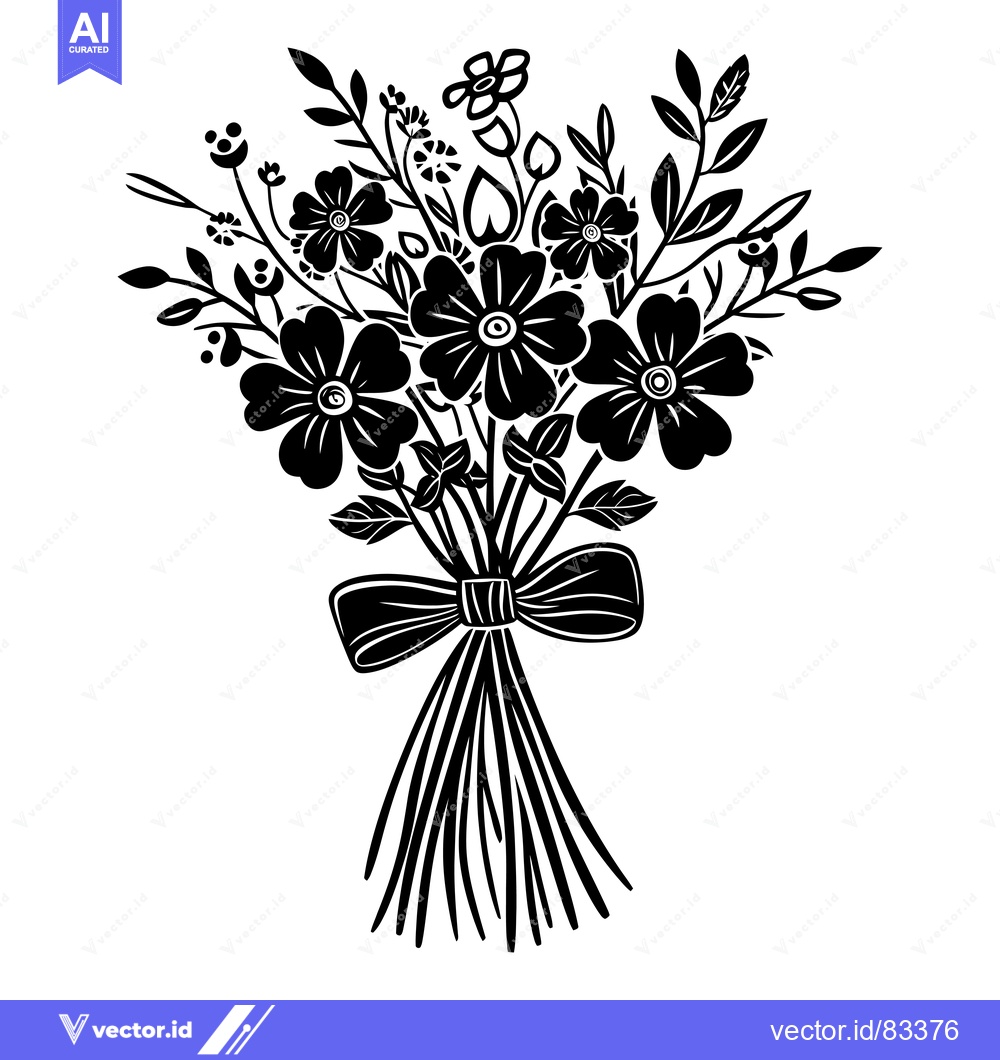 Premium Vector dari Black and White Silhouette of a Flower Bouquet with a Bow