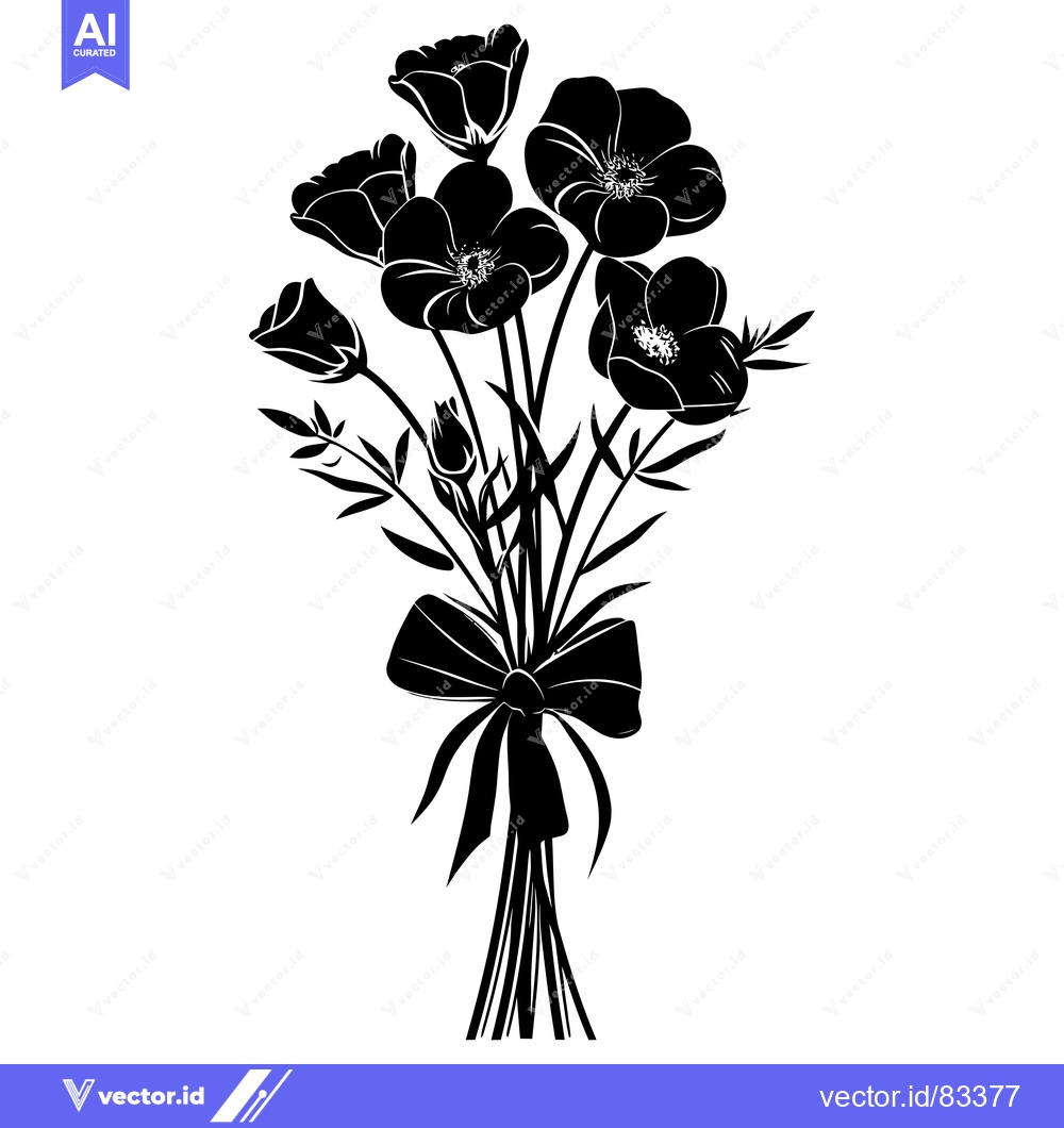 Premium Vector of A Black and White Silhouette of a Bouquet of Flowers with a Bow