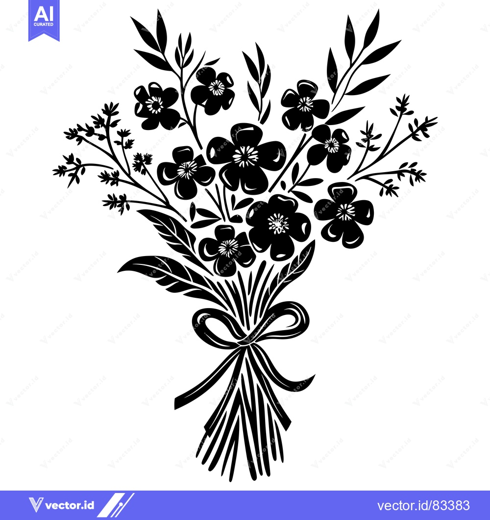Premium Vector of A Black and White Silhouette of a Bouquet of Flowers with a Bow