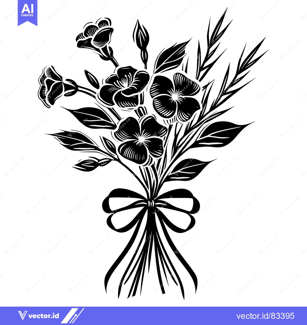 Premium Vector of Bouquet of Flowers with a Bow and Stems