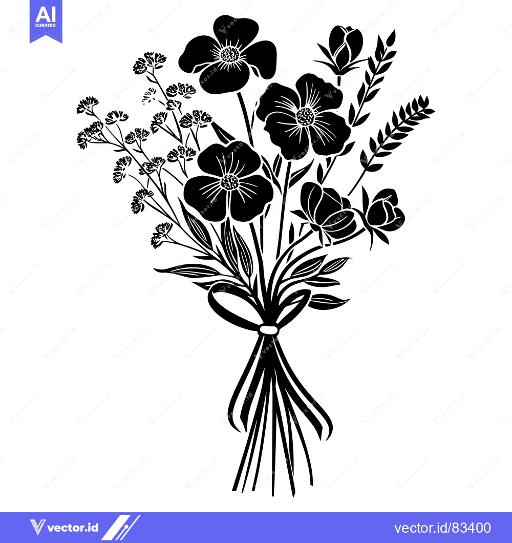 Premium Vector of Black and White Silhouette of a Bouquet of Flowers