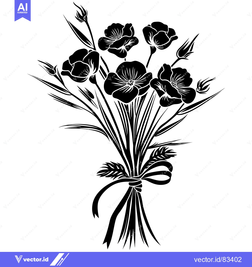 Premium Vector of Black and white silhouette of a flower bouquet with a ribbon