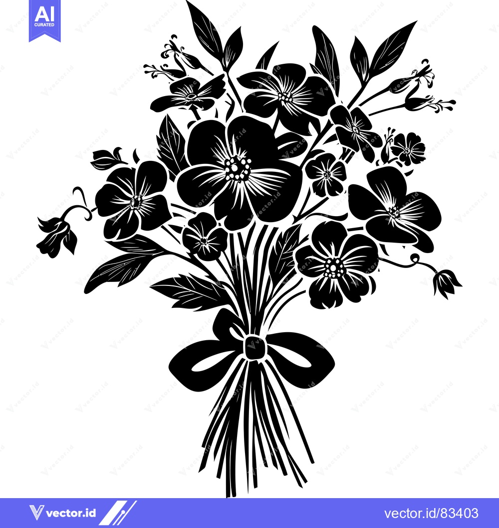 Premium Vector dari A black and white silhouette of a bouquet of flowers with a bow