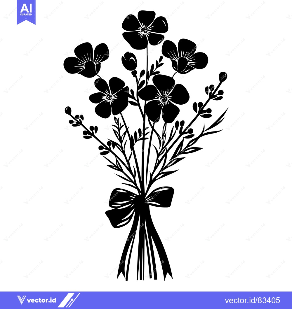 Premium Vector of Black and white silhouette of a bouquet of flowers with a bow