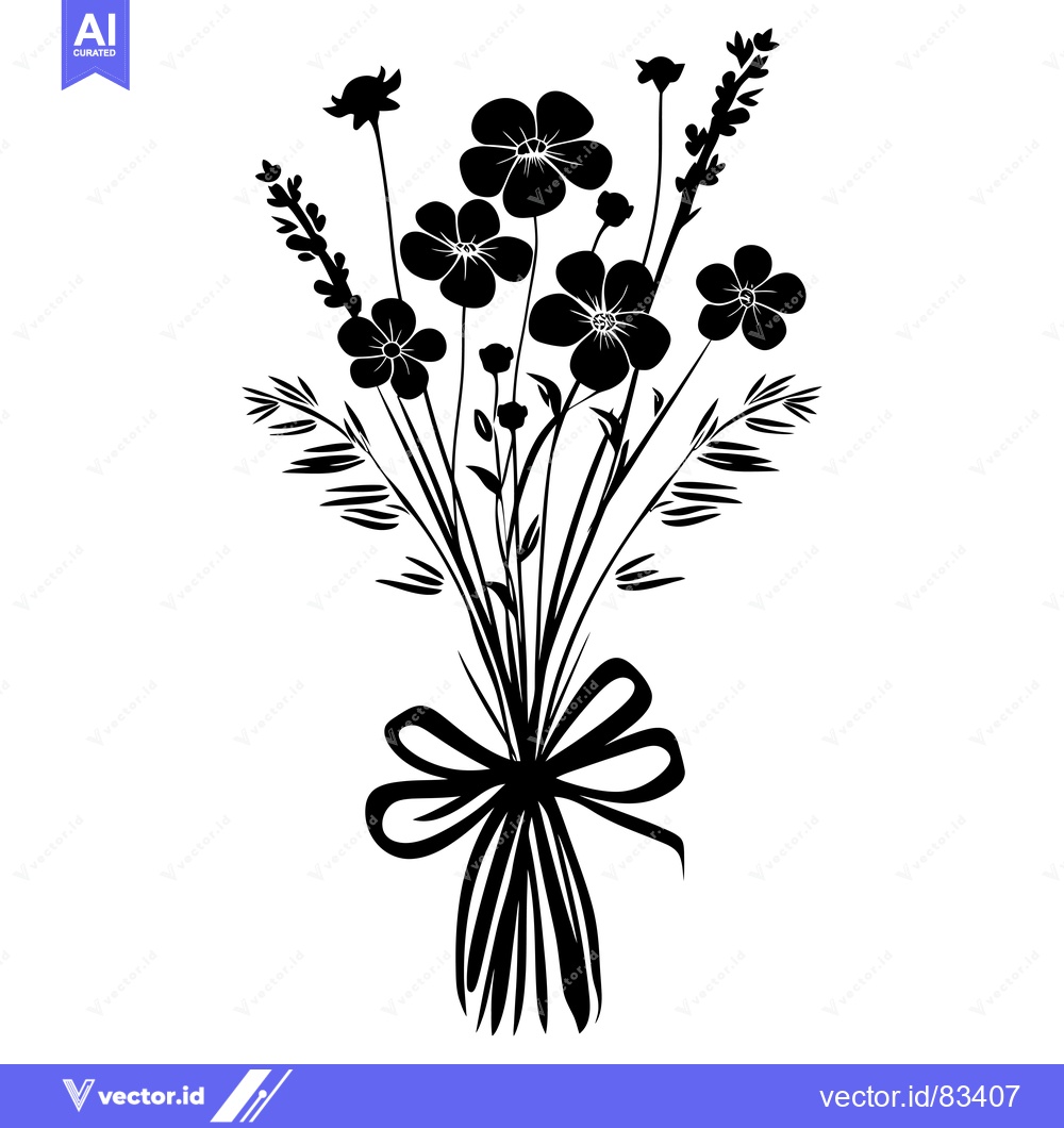 Premium Vector dari Black Silhouette of a Bouquet of Wildflowers with a Bow