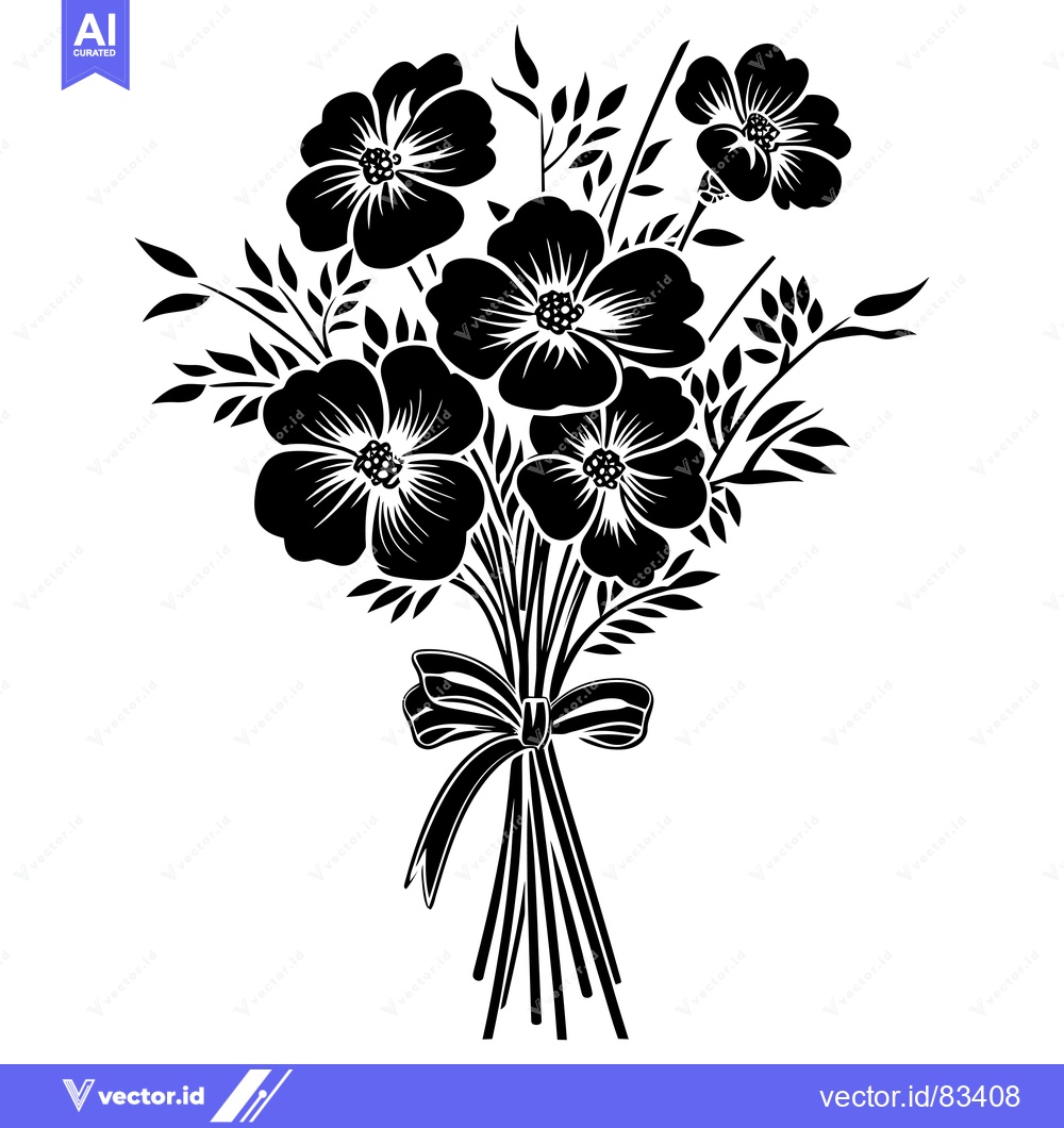 Premium Vector of Black and White Silhouette of a Flower Bouquet with a Bow