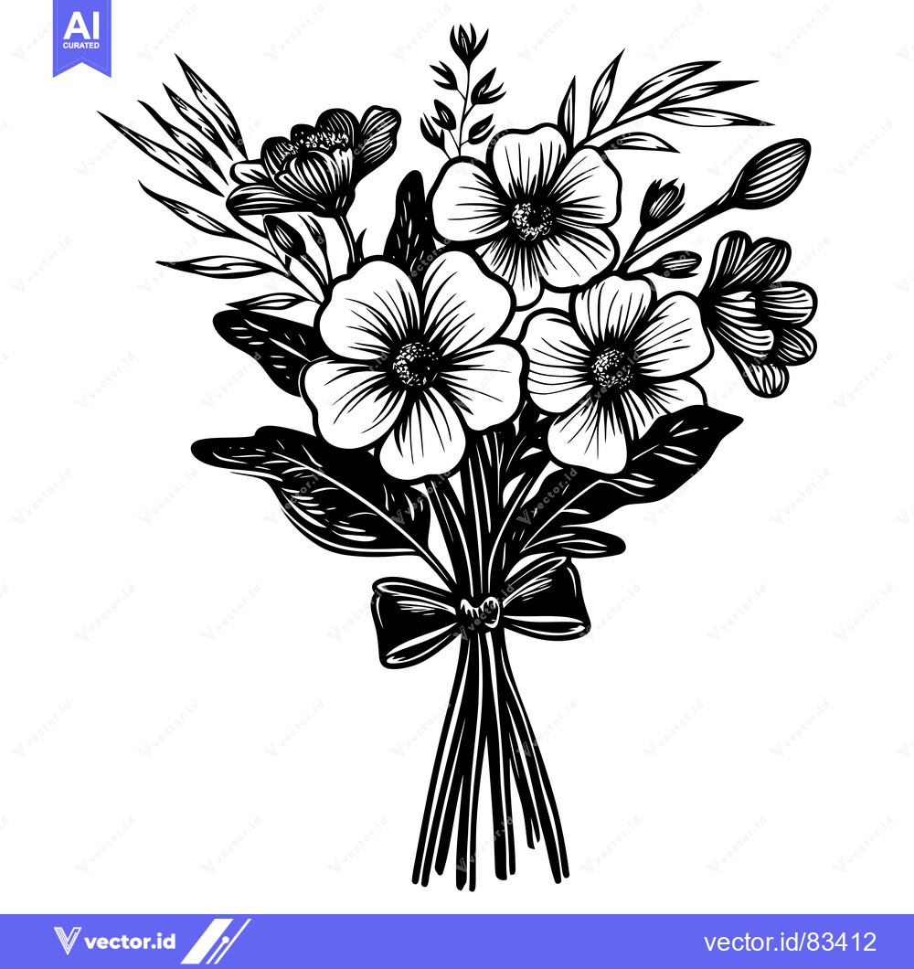 Premium Vector dari Black and White Floral Bouquet with a Bow