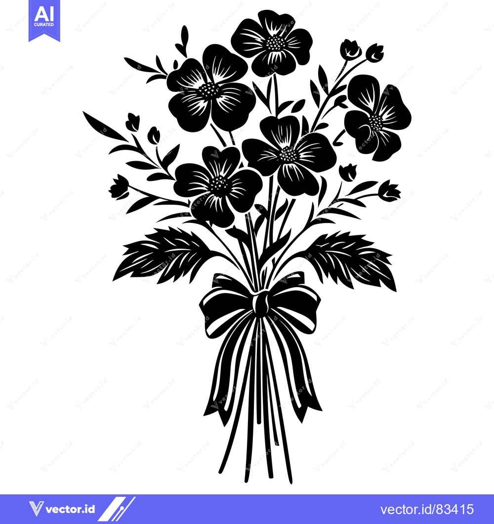 Premium Vector dari Black and white silhouette of a flower bouquet tied with a bow