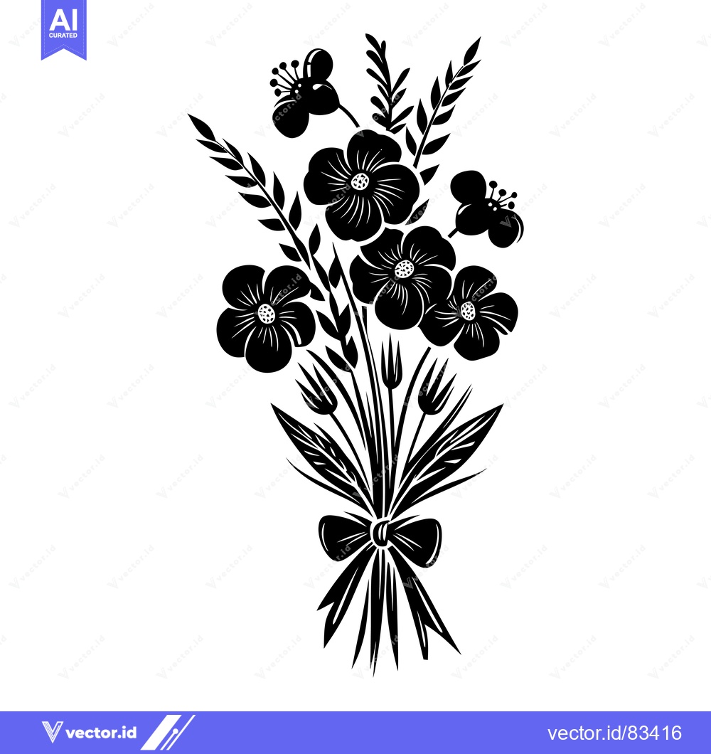 Premium Vector of Black and White Silhouette of a Flower Bouquet with a Bow