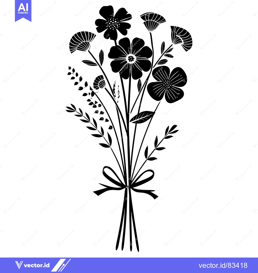 Premium Vector dari A Silhouetted Bouquet of Wildflowers with a Bow