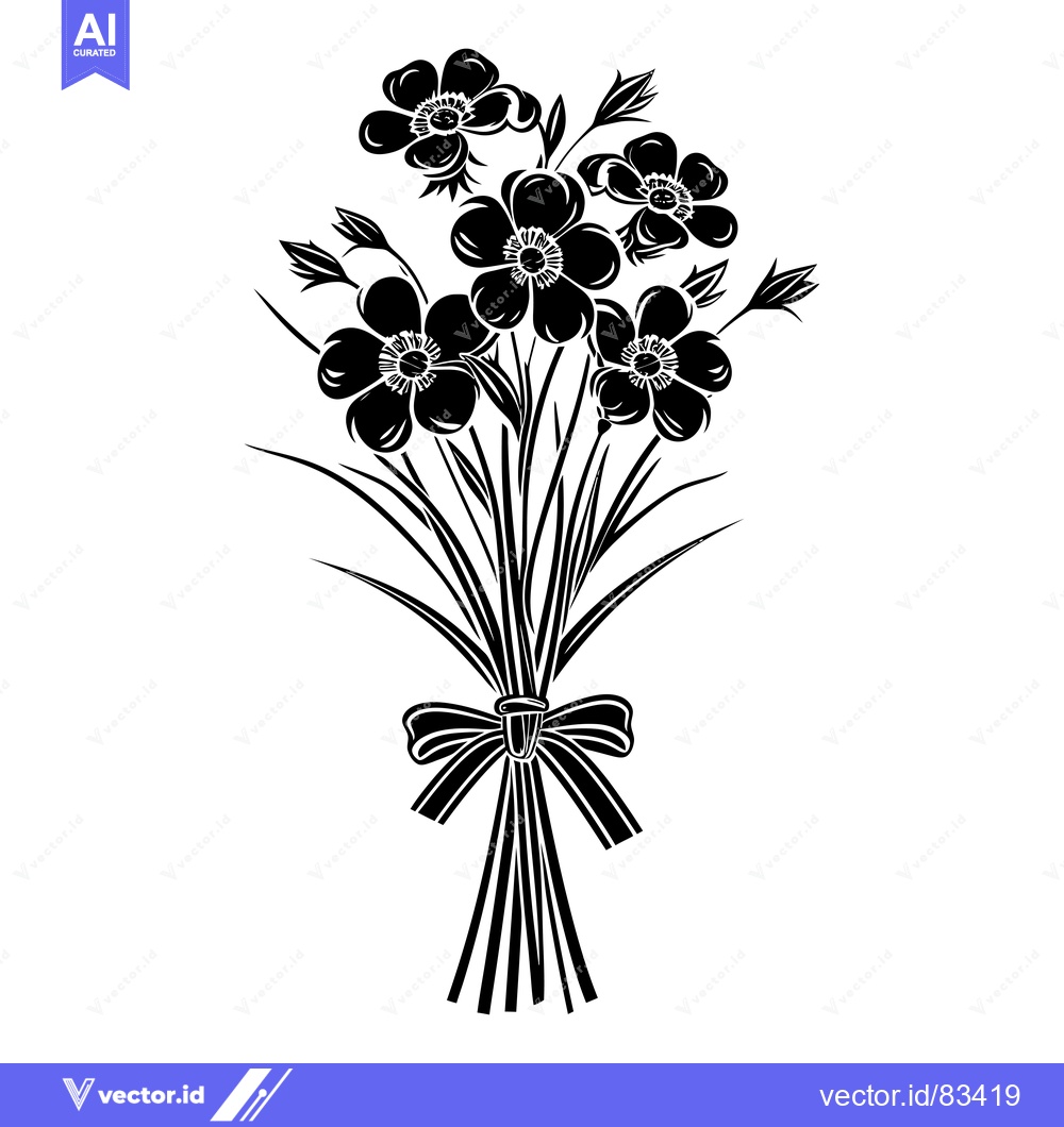 Premium Vector dari Silhouette of a Bouquet of Flowers Tied with a Bow