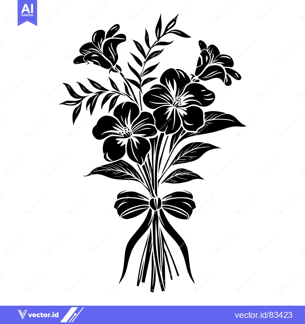 Premium Vector of Black and White Silhouette of a Flower Bouquet with a Bow
